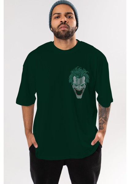 Joker (1) Ön Sol Baskılı Oversize T-Shirt Erkek Kadın Unisex Pamuk Bisiklet Yaka Tişort