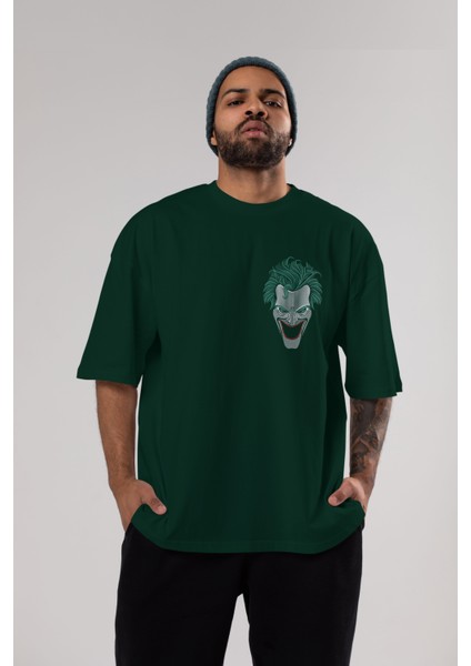 Joker (1) Ön Sol Baskılı Oversize T-Shirt Erkek Kadın Unisex Pamuk Bisiklet Yaka Tişort indirimleri