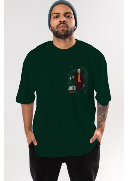 Joker (11) Ön Sol Baskılı Oversize T-Shirt Erkek Kadın Unisex Pamuk Bisiklet Yaka Tişort