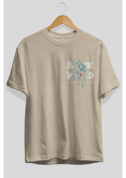 Jurassic Park (1) Ön Sol Baskılı Oversize T-Shirt Erkek Kadın Unisex Pamuk Bisiklet Yaka Tişort fiyatları