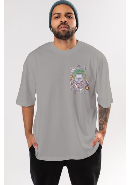 Joker Ön Sol Baskılı Oversize T-Shirt Erkek Kadın Unisex Pamuk Bisiklet Yaka Tişort