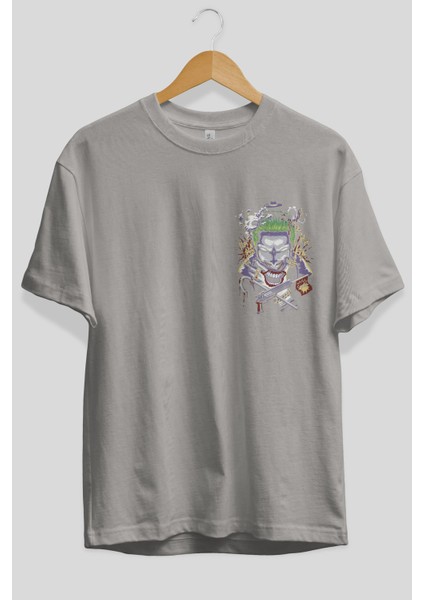 Joker Ön Sol Baskılı Oversize T-Shirt Erkek Kadın Unisex Pamuk Bisiklet Yaka Tişort fiyatları