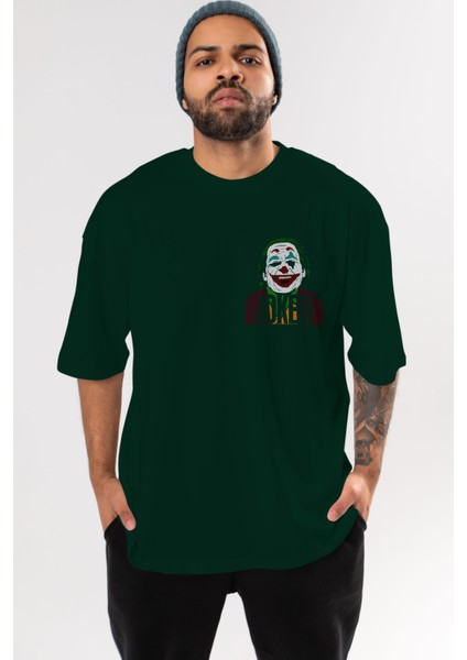 Joker (10) Ön Sol Baskılı Oversize T-Shirt Erkek Kadın Unisex Pamuk Bisiklet Yaka Tişort