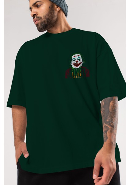 Joker (10) Ön Sol Baskılı Oversize T-Shirt Erkek Kadın Unisex Pamuk Bisiklet Yaka Tişort modelleri