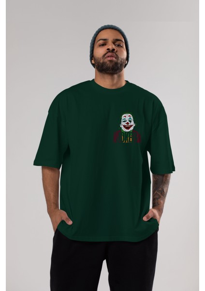 Joker (10) Ön Sol Baskılı Oversize T-Shirt Erkek Kadın Unisex Pamuk Bisiklet Yaka Tişort indirimleri