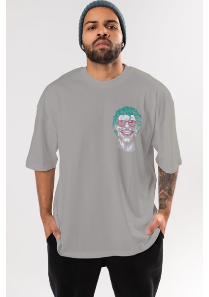 Joker 1 Ön Sol Baskılı Oversize T-Shirt Erkek Kadın Unisex Pamuk Bisiklet Yaka Tişort