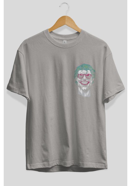 Joker 1 Ön Sol Baskılı Oversize T-Shirt Erkek Kadın Unisex Pamuk Bisiklet Yaka Tişort