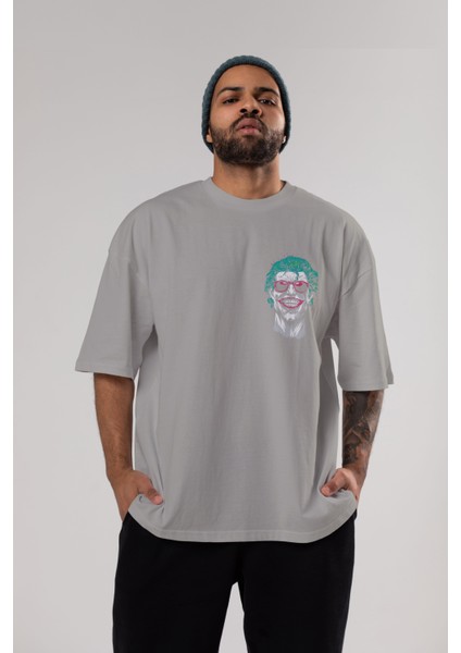 Joker 1 Ön Sol Baskılı Oversize T-Shirt Erkek Kadın Unisex Pamuk Bisiklet Yaka Tişort