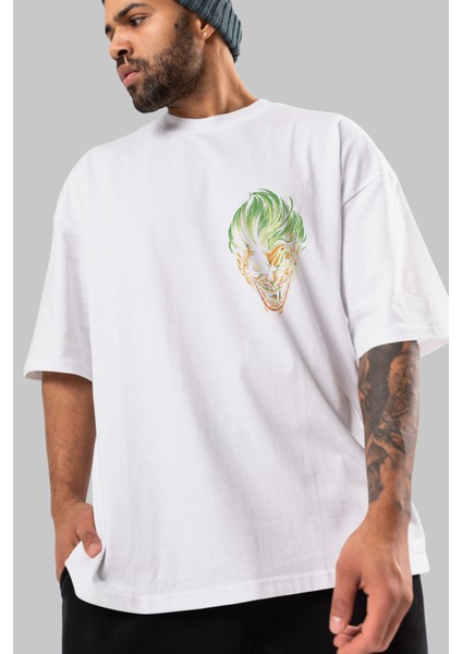 Joker (3) Ön Sol Baskılı Oversize T-Shirt Erkek Kadın Unisex Pamuk Bisiklet Yaka Tişort modelleri
