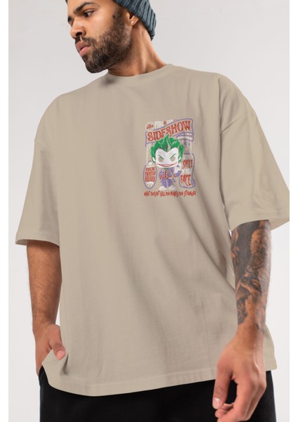 Joker (4) Ön Sol Baskılı Oversize T-Shirt Erkek Kadın Unisex Pamuk Bisiklet Yaka Tişort modelleri