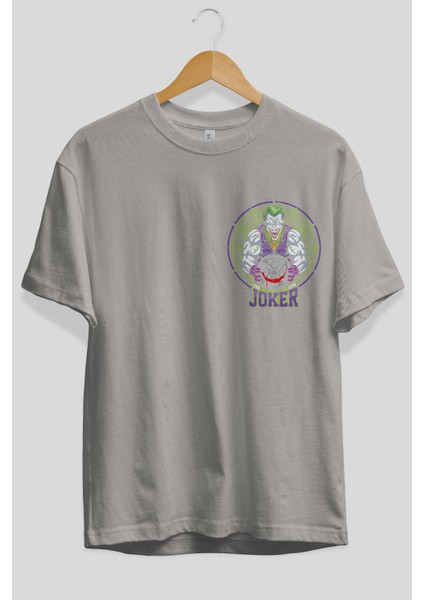 Joker Gym Ön Sol Baskılı Oversize T-Shirt Erkek Kadın Unisex Pamuk Bisiklet Yaka Tişort fiyatları