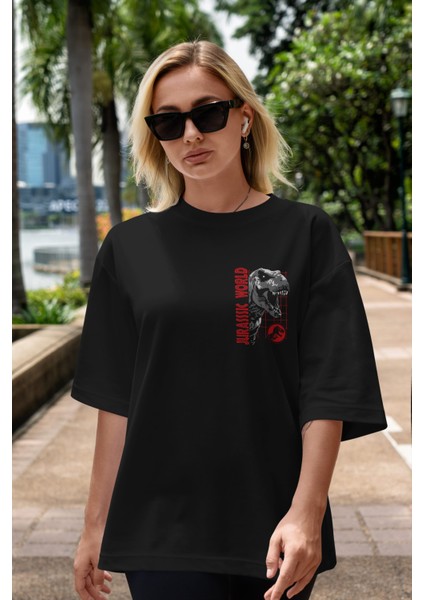 Jurassic Park (2) Ön Sol Baskılı Oversize T-Shirt Erkek Kadın Unisex Pamuk Bisiklet Yaka Tişort indirimleri