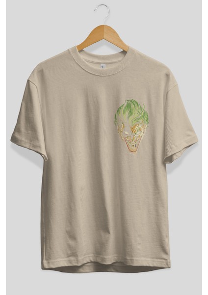 Joker (3) Ön Sol Baskılı Oversize T-Shirt Erkek Kadın Unisex Pamuk Bisiklet Yaka Tişort