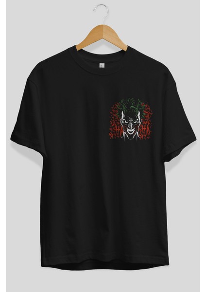 Joker (5) Ön Sol Baskılı Oversize T-Shirt Erkek Kadın Unisex Pamuk Bisiklet Yaka Tişort fiyatları