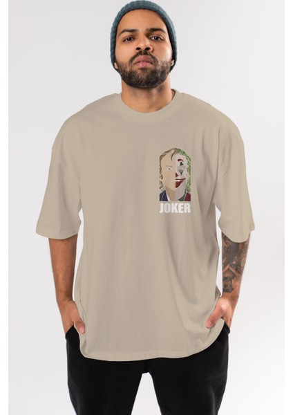 Joker (8) Ön Sol Baskılı Oversize T-Shirt Erkek Kadın Unisex Pamuk Bisiklet Yaka Tişort