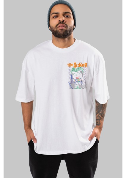 Joker (6) Ön Sol Baskılı Oversize T-Shirt Erkek Kadın Unisex Pamuk Bisiklet Yaka Tişort