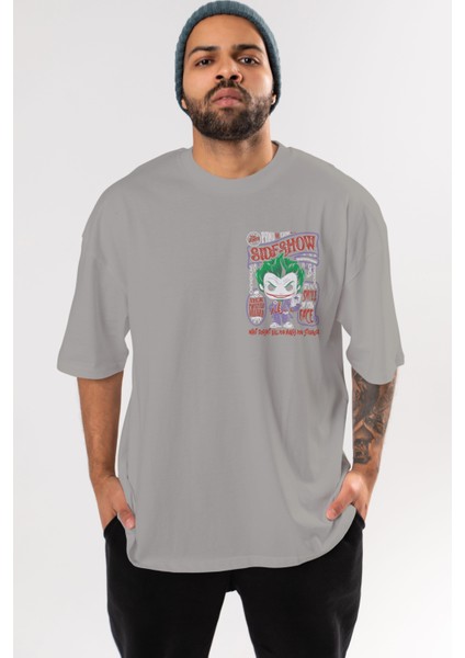 Joker (4) Ön Sol Baskılı Oversize T-Shirt Erkek Kadın Unisex Pamuk Bisiklet Yaka Tişort
