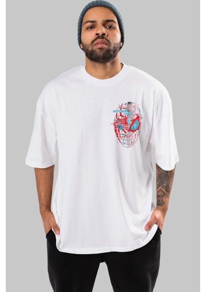 Spiderman (21) Ön Sol Baskılı Oversize T-Shirt Erkek Kadın Unisex Pamuk Bisiklet Yaka Tişort