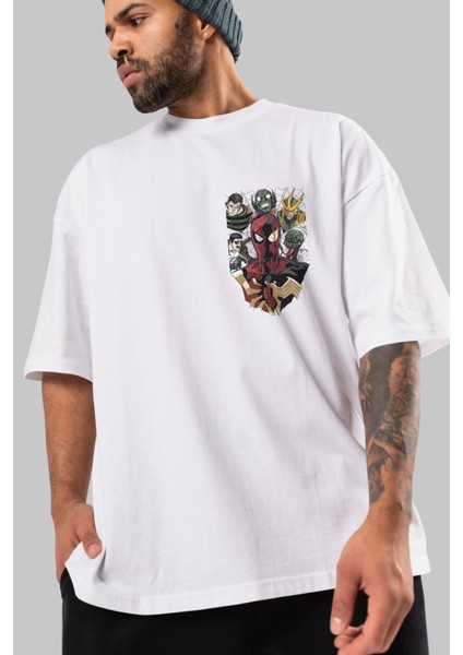 Spiderman (31) Ön Sol Baskılı Oversize T-Shirt Erkek Kadın Unisex Pamuk Bisiklet Yaka Tişort modelleri
