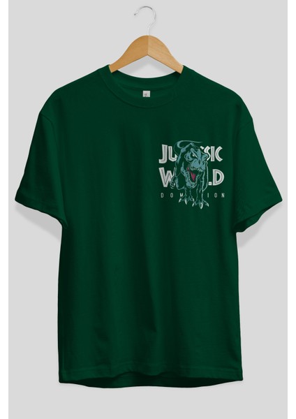 Jurassic Park (1) Ön Sol Baskılı Oversize T-Shirt Erkek Kadın Unisex Pamuk Bisiklet Yaka Tişort fiyatları