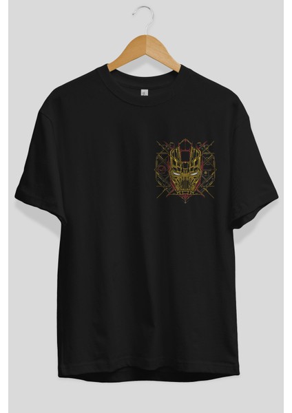 Iron Man 1 Ön Sol Baskılı Oversize T-Shirt Erkek Kadın Unisex Pamuk Bisiklet Yaka Tişort