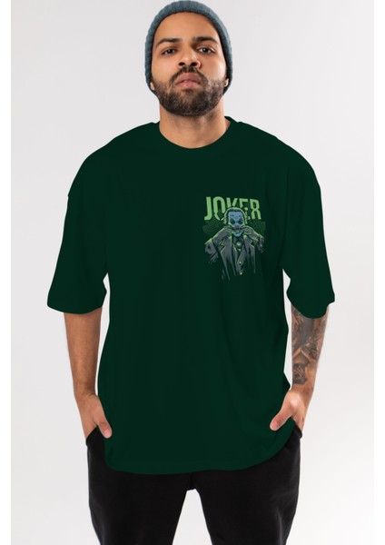 Joker (9) Ön Sol Baskılı Oversize T-Shirt Erkek Kadın Unisex Pamuk Bisiklet Yaka Tişort