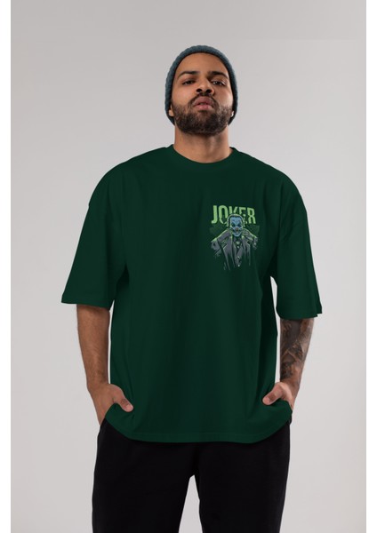 Joker (9) Ön Sol Baskılı Oversize T-Shirt Erkek Kadın Unisex Pamuk Bisiklet Yaka Tişort indirimleri
