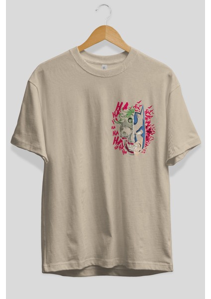 Joker Batman Ön Sol Baskılı Oversize T-Shirt Erkek Kadın Unisex Pamuk Bisiklet Yaka Tişort fiyatları