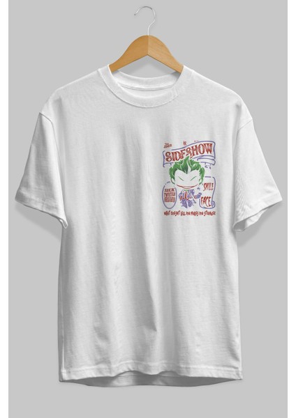Joker (4) Ön Sol Baskılı Oversize T-Shirt Erkek Kadın Unisex Pamuk Bisiklet Yaka Tişort fiyatları