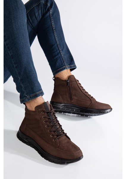 Hakiki Deri Nubuk Erkek Bot Kahve Elastik Bağcıklı Yan Baskılı fiyatları