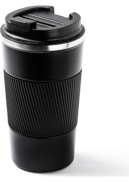Siyah Kaydırmaz Tutacaklı Paslanmaz Çelik Termos Bardak 510ML