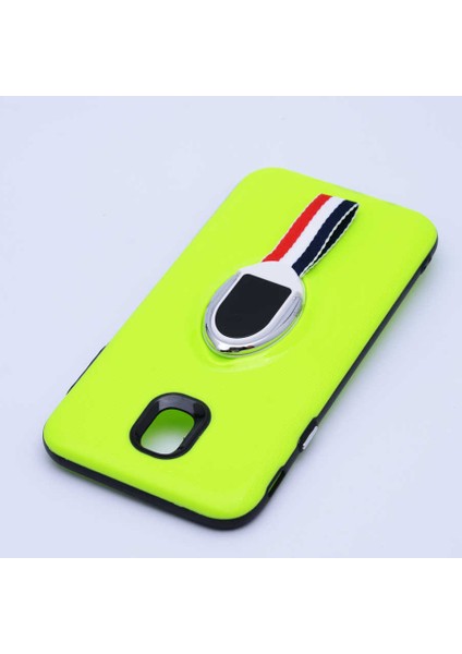 Galaxy J7 Pro Uyumlu Kılıf Kenarları Silikon Arkası Sert Yüzüklü Standlı Kumaş Halkalı Foxy Kapak