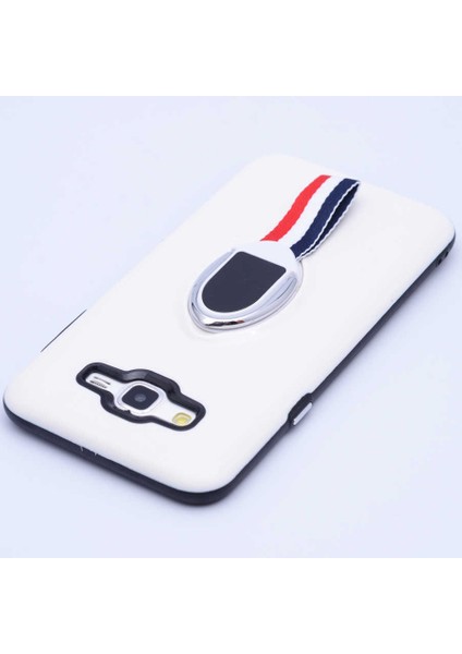 Galaxy J7 2015 Uyumlu Kılıf Kenarları Silikon Arkası Sert Yüzüklü Standlı Kumaş Halkalı Foxy Kapak