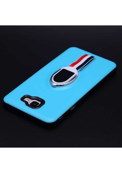 Galaxy J7 Prime Uyumlu Kılıf Kenarları Silikon Arkası Sert Yüzüklü Standlı Kumaş Halkalı Foxy Kapak