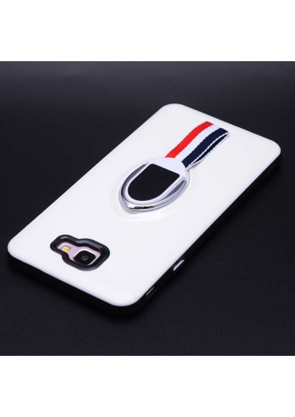 Galaxy J7 Prime Uyumlu Kılıf Kenarları Silikon Arkası Sert Yüzüklü Standlı Kumaş Halkalı Foxy Kapak
