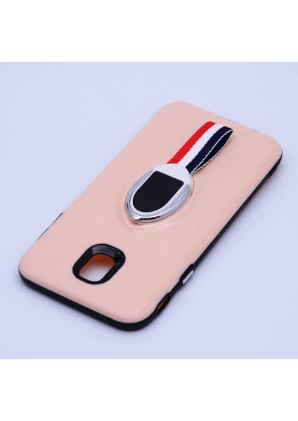 Galaxy J7 Pro Uyumlu Kılıf Kenarları Silikon Arkası Sert Yüzüklü Standlı Kumaş Halkalı Foxy Kapak