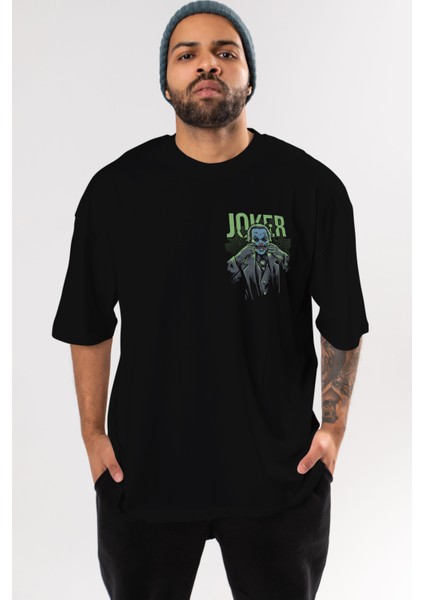 Joker (9) Ön Sol Baskılı Oversize T-Shirt Erkek Kadın Unisex Pamuk Bisiklet Yaka Tişort