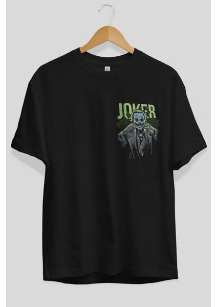 Joker (9) Ön Sol Baskılı Oversize T-Shirt Erkek Kadın Unisex Pamuk Bisiklet Yaka Tişort
