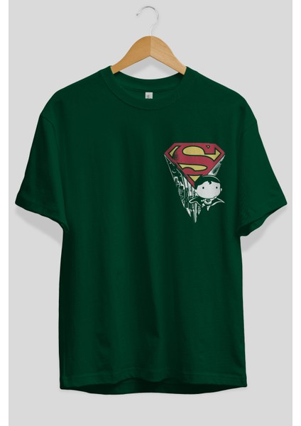 Superman Ön Sol Baskılı Oversize T-Shirt Erkek Kadın Unisex Pamuk Bisiklet Yaka Tişort fiyatları