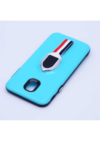 Galaxy J7 Pro Uyumlu Kılıf Kenarları Silikon Arkası Sert Yüzüklü Standlı Kumaş Halkalı Foxy Kapak