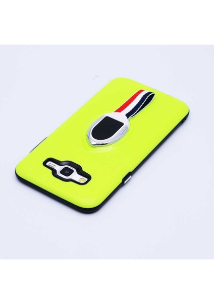 Galaxy J7 2015 Uyumlu Kılıf Kenarları Silikon Arkası Sert Yüzüklü Standlı Kumaş Halkalı Foxy Kapak