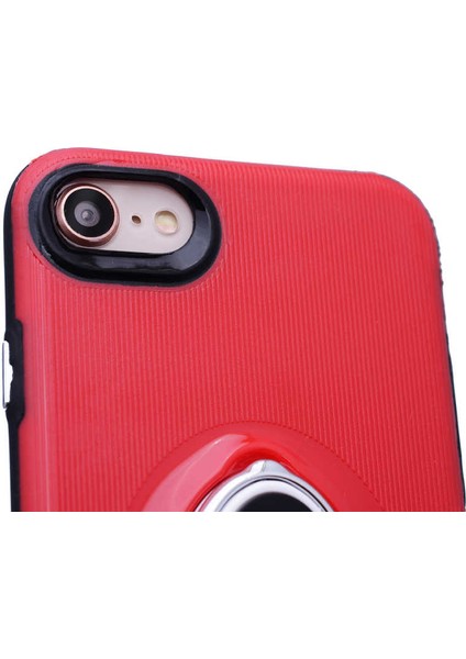 iPhone 7 Plus Uyumlu Kılıf Kenarları Silikon Arkası Sert Yüzüklü Standlı Kumaş Halkalı Foxy Kapak modelleri