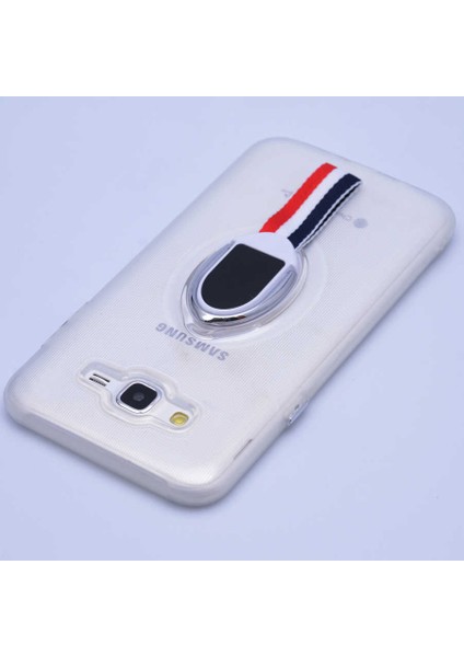 Galaxy J7 2015 Uyumlu Kılıf Kenarları Silikon Arkası Sert Yüzüklü Standlı Kumaş Halkalı Foxy Kapak