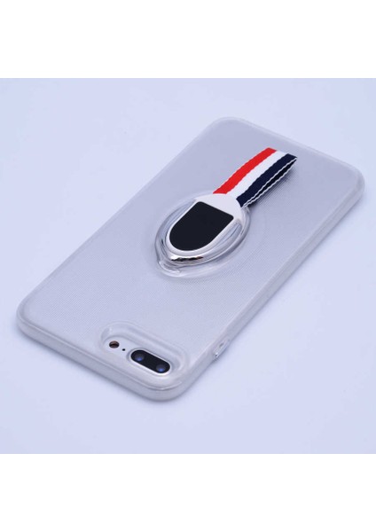 iPhone 7 Plus Uyumlu Kılıf Kenarları Silikon Arkası Sert Yüzüklü Standlı Kumaş Halkalı Foxy Kapak