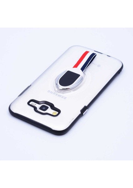 Galaxy J7 2015 Uyumlu Kılıf Kenarları Silikon Arkası Sert Yüzüklü Standlı Kumaş Halkalı Foxy Kapak