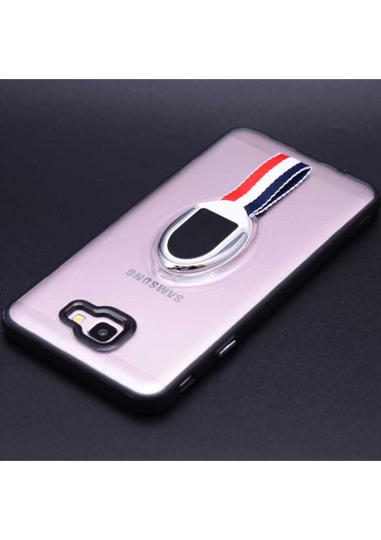 Galaxy J7 Prime Uyumlu Kılıf Kenarları Silikon Arkası Sert Yüzüklü Standlı Kumaş Halkalı Foxy Kapak