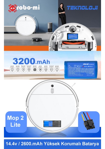 Xiaomi Mi Vacuum Mop 2 Lite 3200mAh Robot Süpürge Bataryası - Gerçek Kapasite, Maksimum Güvenlik