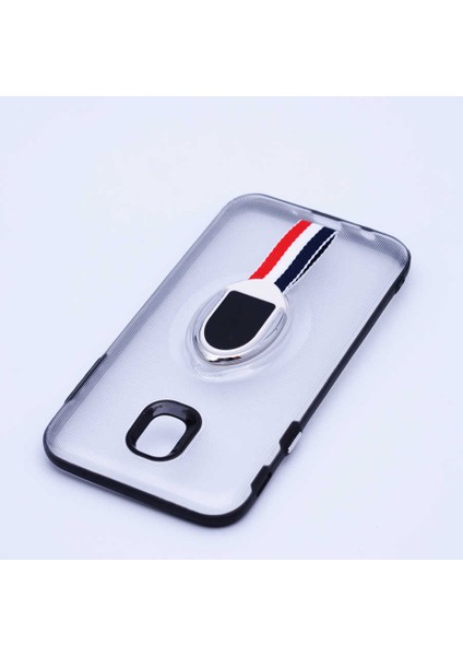 Galaxy J7 Pro Uyumlu Kılıf Kenarları Silikon Arkası Sert Yüzüklü Standlı Kumaş Halkalı Foxy Kapak