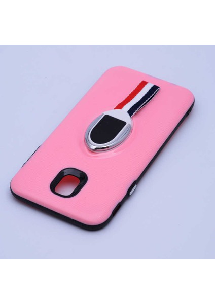 Galaxy J7 Pro Uyumlu Kılıf Kenarları Silikon Arkası Sert Yüzüklü Standlı Kumaş Halkalı Foxy Kapak