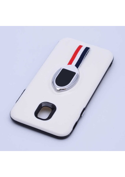 Galaxy J7 Pro Uyumlu Kılıf Kenarları Silikon Arkası Sert Yüzüklü Standlı Kumaş Halkalı Foxy Kapak